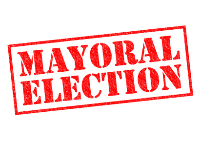 MAYORAL ELECTION red Rubber Stamp over a white background.